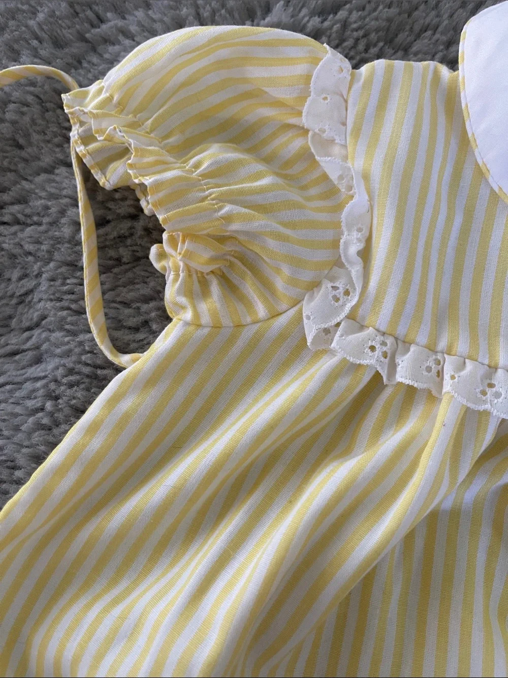 Vintage Yellow Striped Baby Romper with Floral Giraffe Appliqué